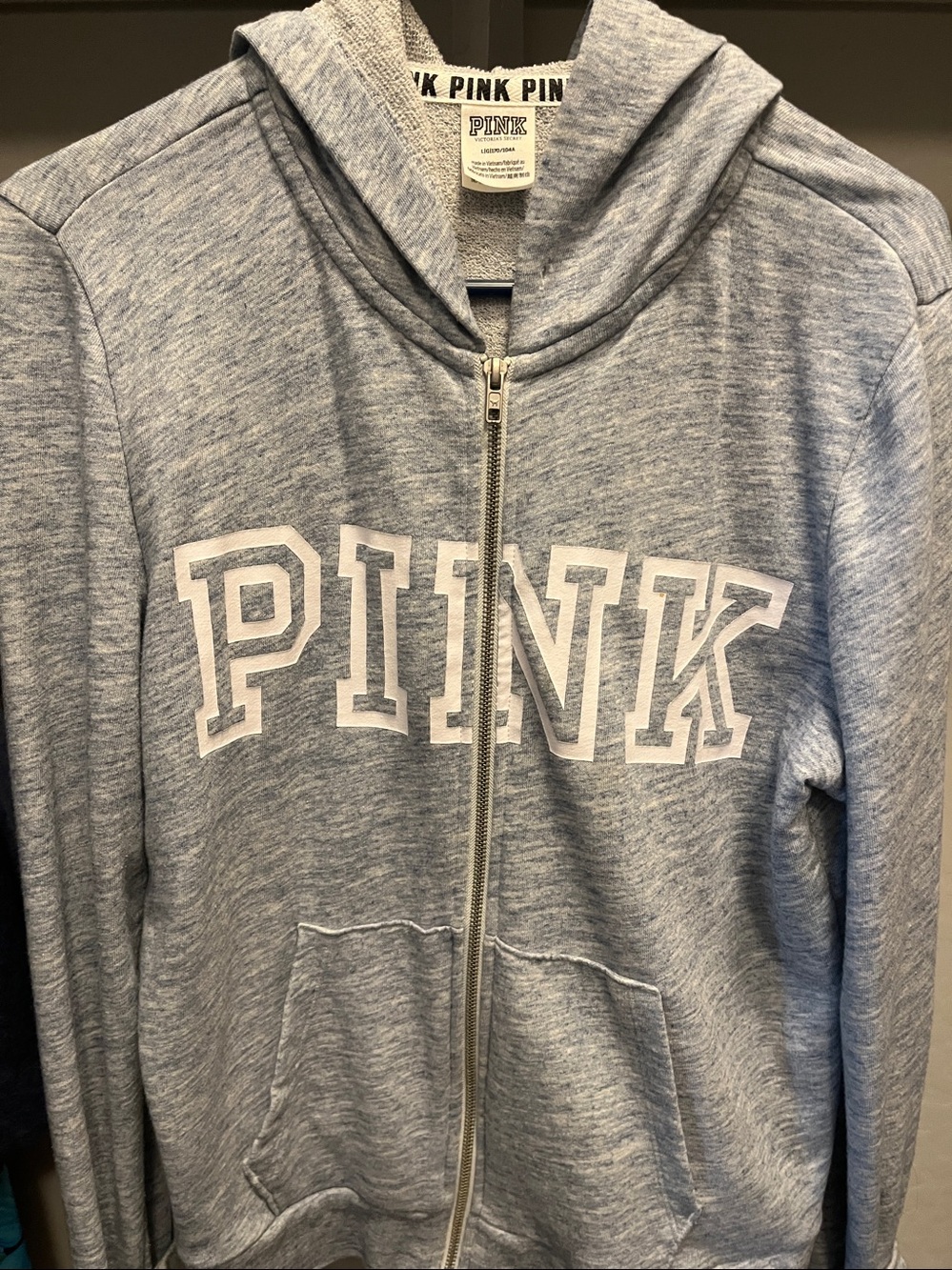 PINK Victoria's Secret Pale Blue Zip-Up Hoodie with White Logo